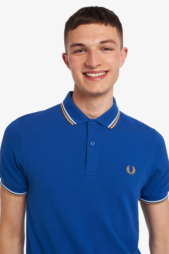 Fred Perry Twin Pipped Polo Shirt - Mid Blue