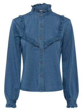 French Connection Saves Chambray Ruffle Blouse - Dark Stone Wash